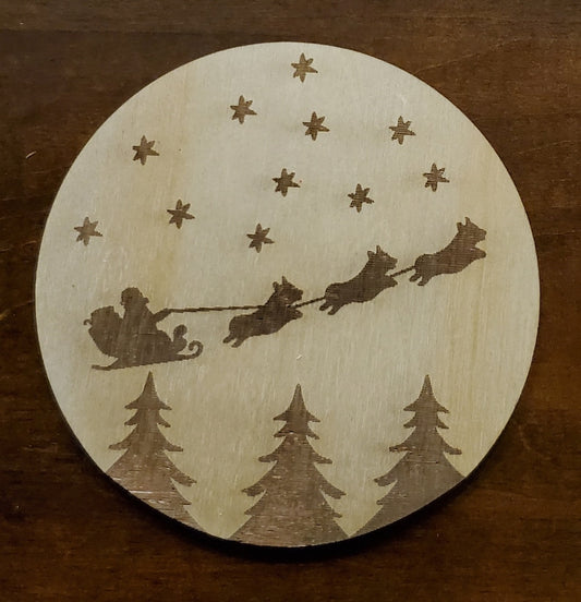 Corgi Pulling Sleigh Wood Coaster (Set of 4)